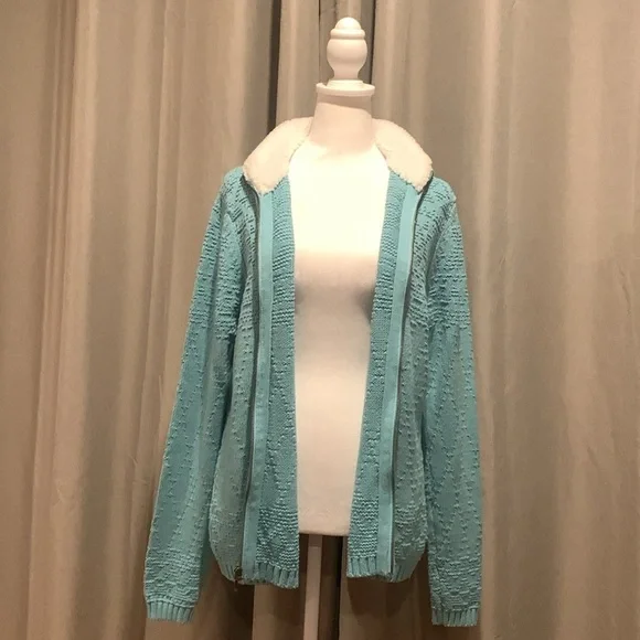 Croft & Barrow Full Zip Turquoise Jacket with Sherpa Collar Size Large - Picture 8 of 15